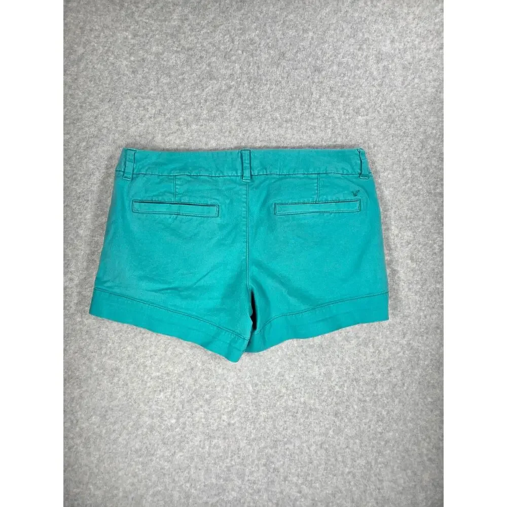 American Eagle Teal Green Midi Chino Shorts Cuffed Hem Size 8 Stretch